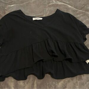 Double Zero Black Ruffled Crop Top